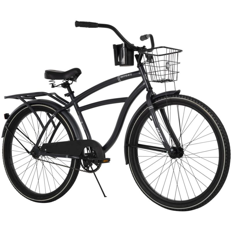 Huffy 26 Baypointe Mens Cruiser Bike with Basket， Gray