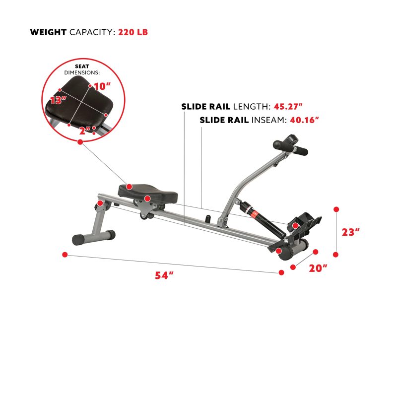 Sunny Health & Fitness SF-RW1205 12 Adjustable Resistance Rowing Machine Rower w/ Digital Monitor - Image 7