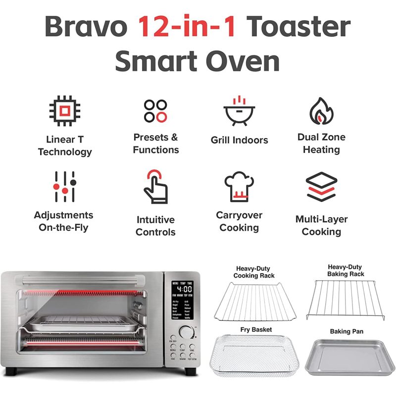 Nuwave Bravo 12-in-1 Digital Toaster Oven, Countertop Convection Oven & Air Fryer Combo, 1800 Watts, 21-Qt Capacity, 50u00b0-450u00b0F Temp Controls, Dual Zone Surround Cooking, Linear T Technology, SS Look - Image 4