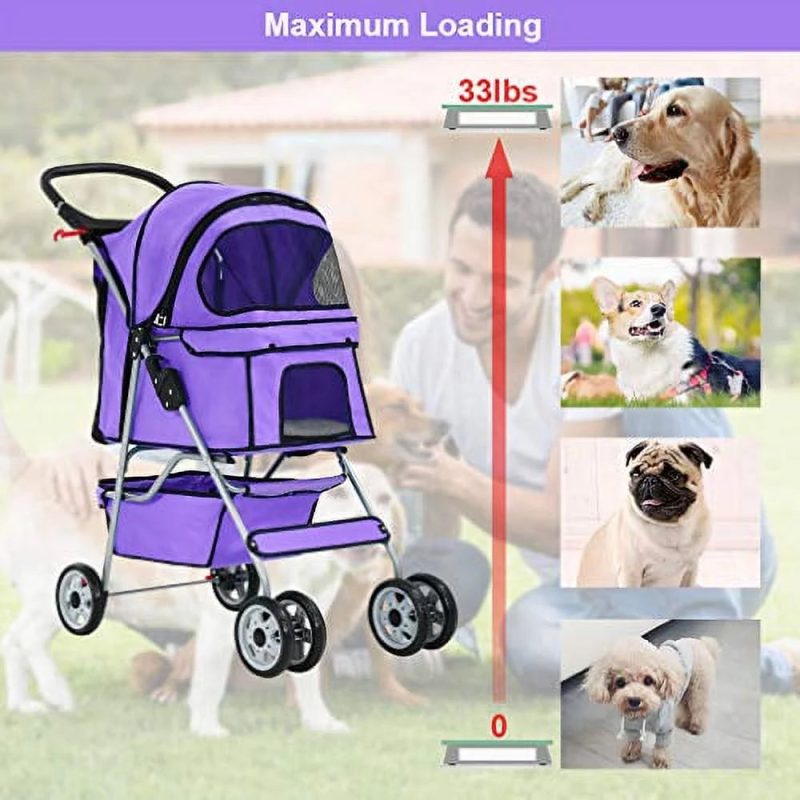 BestPet, Cat Carrier Stroller, 4 Wheels, Purple - Image 4