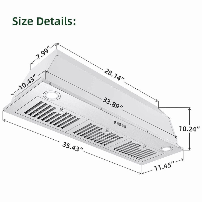 JOEAONZ 36 inch Range Hood Built-in 600CFM Stainless Kitchen Vent 3-Speed with Led Bulb Easy Clean Filter - Image 2