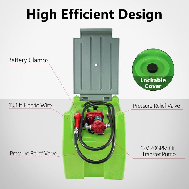 TECSPACE 58 Gallon Diesel Tank, Portable Fuel Tank with 12V Electric Fuel Transfer Pump, 40 GPM Diesel fuel Tank with 4 Meters Hose for Diesel Transportation (Green, 58 gal) - Image 4