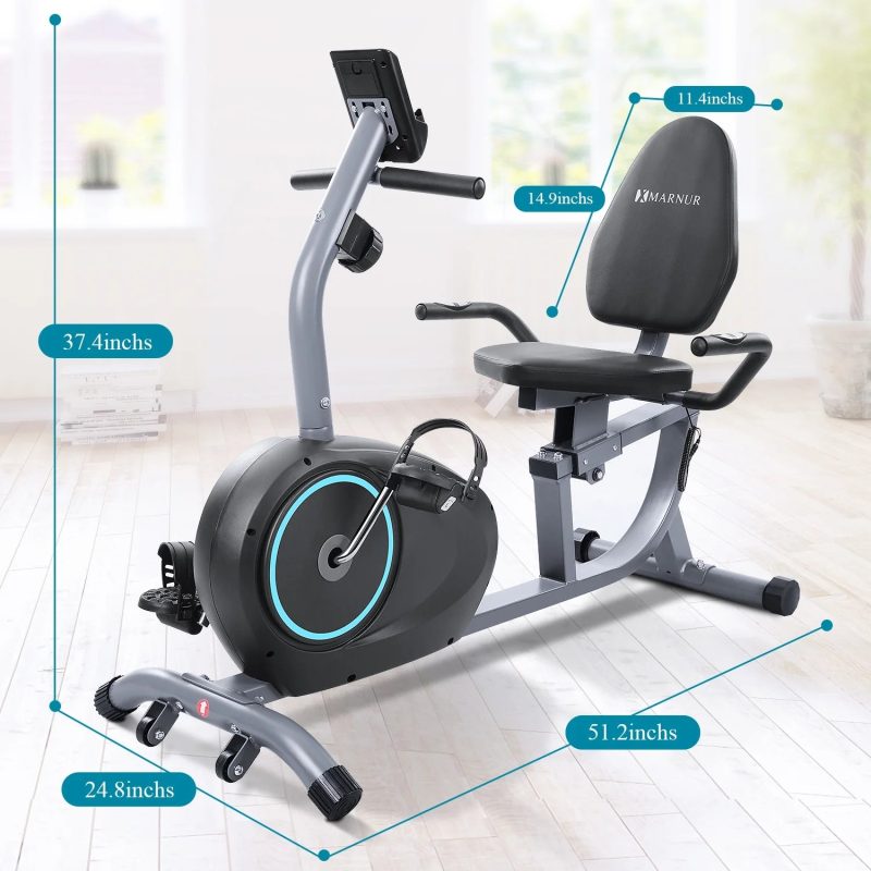 MARNUR Recumbent Exercise Bike with 8 Levels Adjustable Resistance, LCD Monitor, Pad Holder, Wheels - Image 6