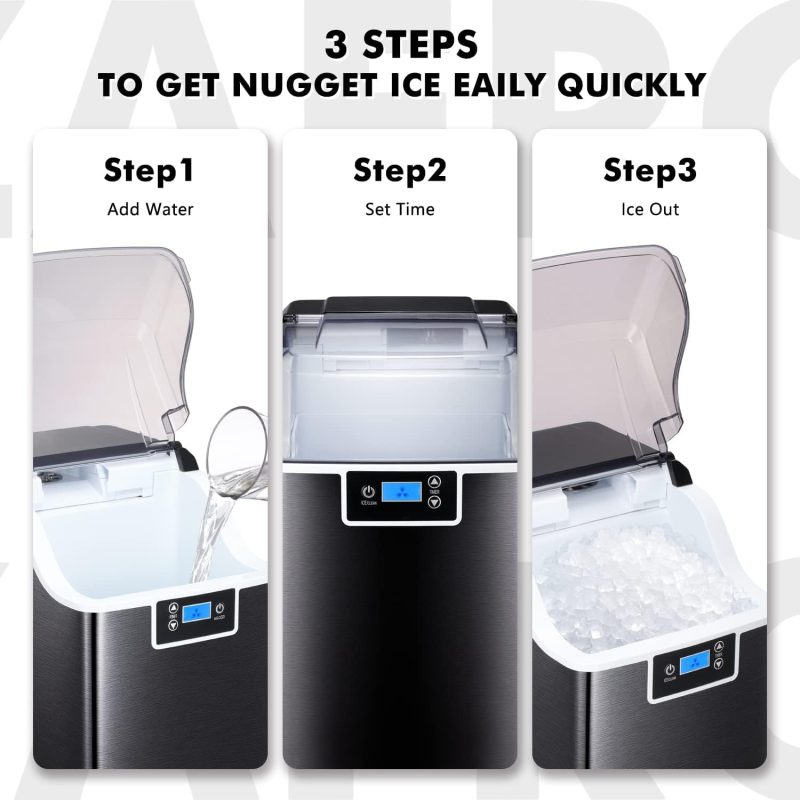 ZAFRO Nugget Ice Makers Countertop with Soft & Chewable Pellet Ice Portable Self-Cleaning Compact Ice Machine 44Lbs/24H with Ice Scoop and Basket - Image 6