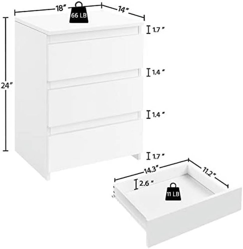 AYFDEGT 2PCS 3-Drawer Nightstands White Bedside Tables with Space Modern Bedside Cabinet Units with Sturdy Base Small Bedside Cupboards for Bedroom Small Space - Image 3