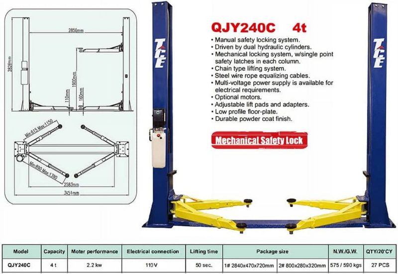 HPDAVV 9,000 LB Two Post Overhead Auto Hoist Clear Floor Car Lift / 2 Post Lift Car Auto Truck Hoist - Auto Car Lift - Adiustable Lift Pads and Adapters - Image 8