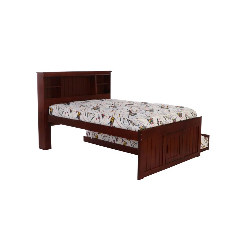 OS Home and Office Solid Pine Full Size Captains Bookcase Bed-Style:3 Drawers with Trundle/Merlot - Image 3