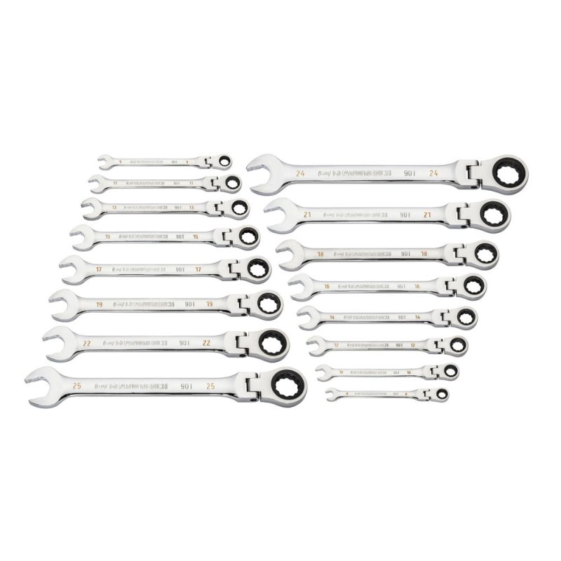 GearWrench 16Pc 12PT Metric Flex Combi Ratchet Wrench Set - Image 2