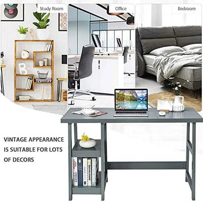 ASDRFYU Computer Desk with Shelves Modern Trestle Desk Home Office Desk with Space Saving Study Writing Desk Desk for Bedroom - Image 9