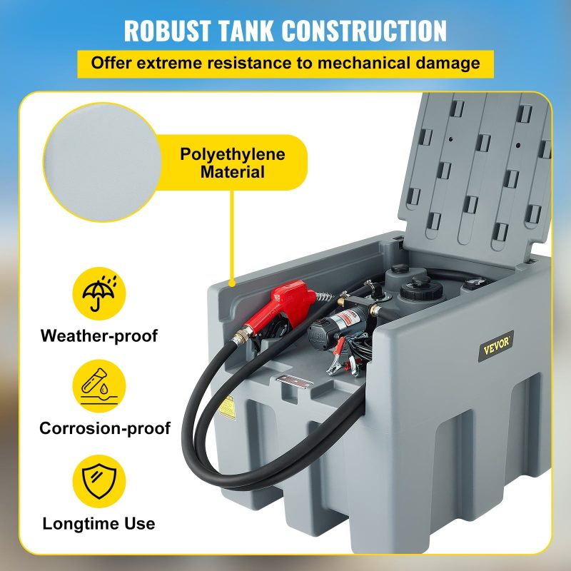 VEVOR Portable Diesel Tank, 58 Gallon Capacity, Diesel Fuel Tank with 12V Electric Transfer Pump, Polyethylene Diesel Transfer Tank for Easy Fuel Transportation, Gary - Image 3