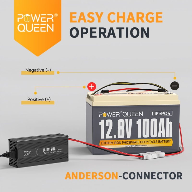 Power Queen 12V 100Ah LiFePO4 Lithium Battery with 14.6V 20A Charger for Solar,RV, Trailer - Image 3