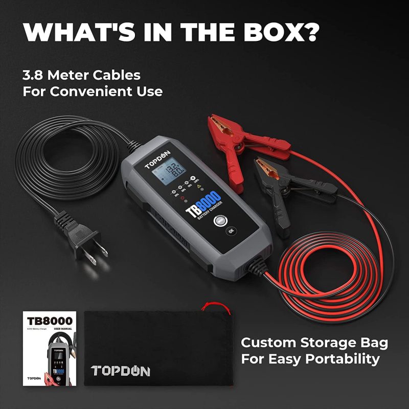 TOPDON TB8000 Car Battery Charger 8A/3A/1A 12V/6V Automotive Battery Maintainer with Voltage Detection - Image 6