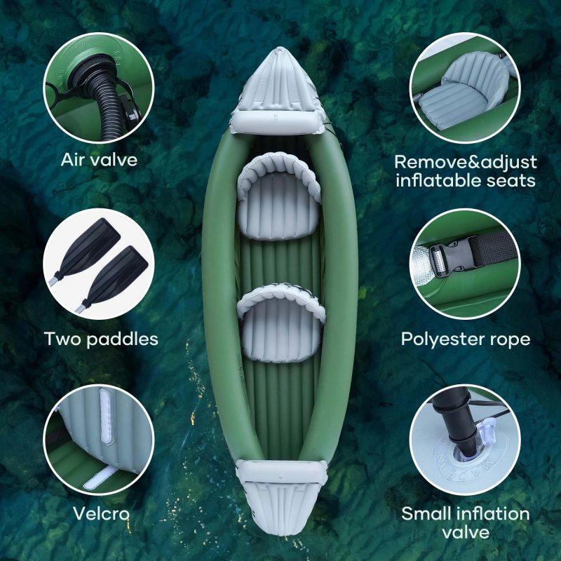 Naipo 2 Person Inflatable Kayak for Adults with Aluminum Oars Bag Carry Patch Air Pump - Image 5