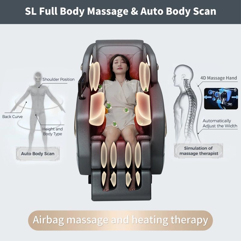 2024 4D Zero Gravity Massage Chair, Full Body Shiatsu Recliner with Yoga Stretching, SL Track, Intelligent Voice Control, Calf Kneading, Calfrest Extension, Premium Black Leather - Image 4