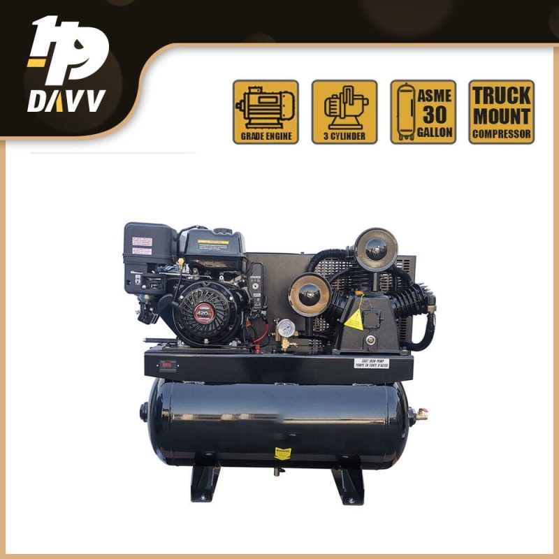 HPDAVV 13HP Gas-Powered 180psi Air Compressor 420CC Engine 30Gal Tank 24cfm 2 Stage