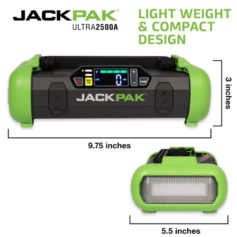 JackPak 2500 Amp Portable 4-1 Jump Starter, Air Compressor, Flashlight & Charger, USB - Image 9