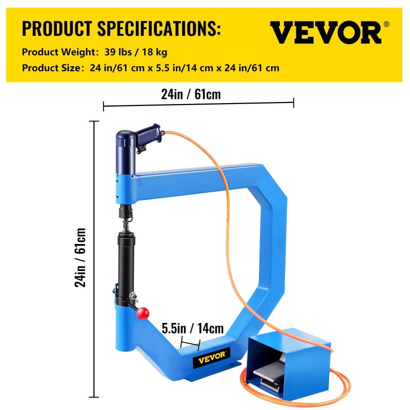 VEVOR Pneumatic Planishing Hammer, 19.63" Throat Power Hammer Blacksmithing, Planishing Hammer Auto 1/2/3" Radius Anvil, Planishing Air Hammer, English Wheel w/Foot Pedal for Industrial Metal Shaping - Image 7