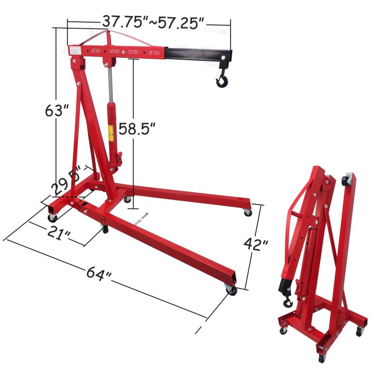 HTTMT- 2 TON Red 4400lb Heavy Duty Engine Motor Hoist Cherry Picker Shop Crane Lift - Image 2