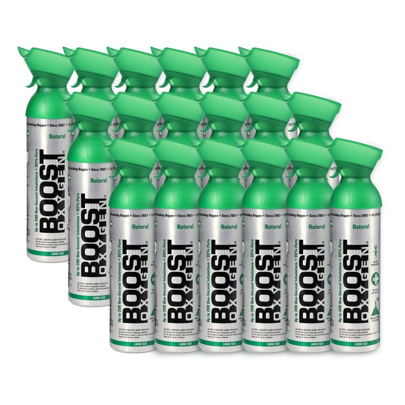 Boost Oxygen Natural Portable 10 Liter Pure Canned Oxygen, Flavorless (18 Pack)