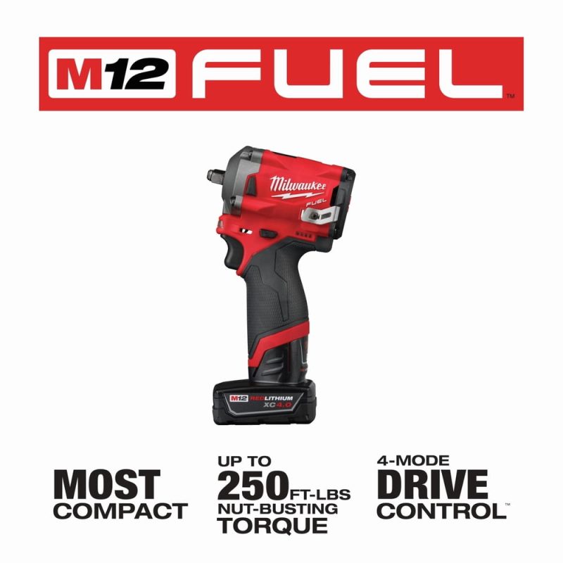 Milwaukee 2554-22 M12 FUEL Stubby 3/8 in. Impact Wrench Kit (2 Ah/4 Ah) - Image 4