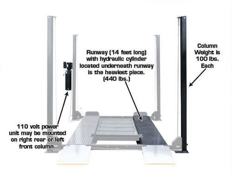 Atlas Automotive Equipment Atlas Equipment Garage PRO8000EXT Extra Tall Portable Hobbyist 8,000 lb. Capacity 4-Post Lift - Image 8