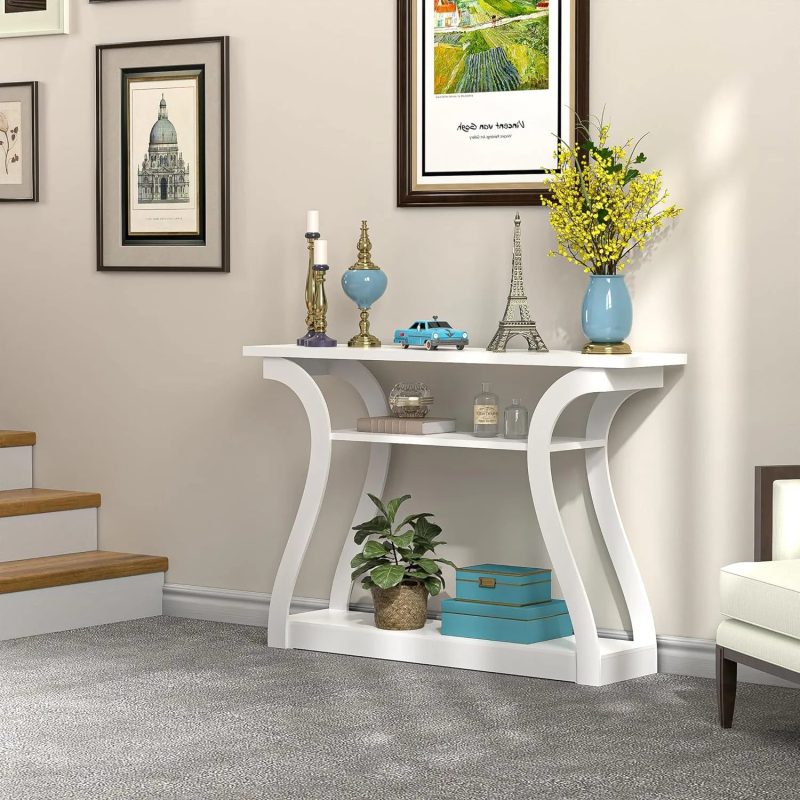 Console Table, Entryway Table with 3 Tier Storage Shelves, Narrow Long Sofa Table for Entryway, Living Room, Hallway, Couch, Foyer, White - Image 2