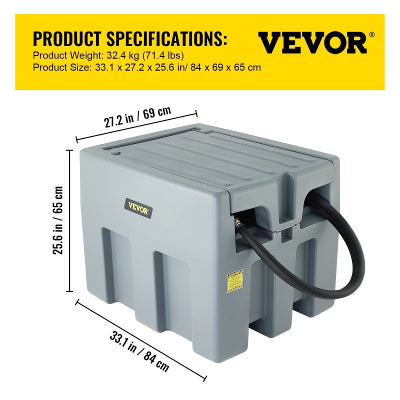 VEVOR Portable Diesel Tank, 58 Gallon Capacity, Diesel Fuel Tank with 12V Electric Transfer Pump, Polyethylene Diesel Transfer Tank for Easy Fuel Transportation, Gary - Image 7