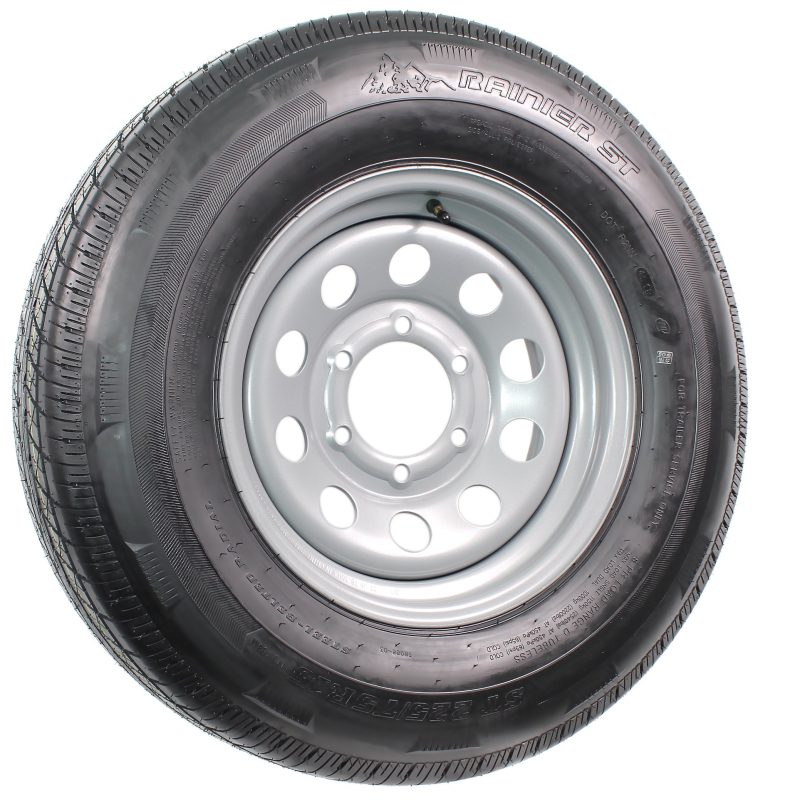 Radial Trailer Tire On Rim ST225/75R15 225/75-15 15 D 6 Lug Wheel Silver Modular - Image 2