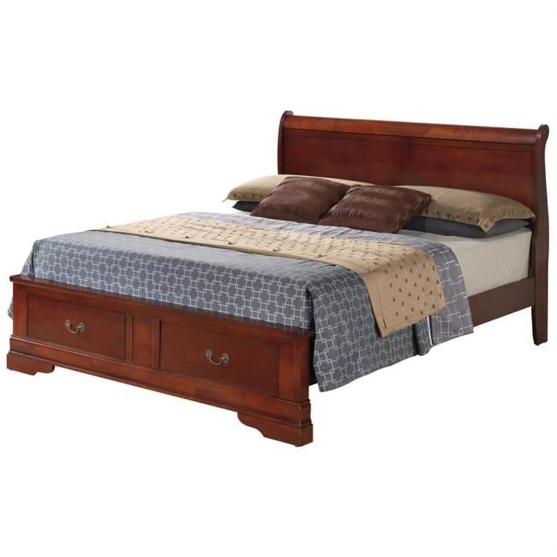 Passion Furniture PF-G3100D-FSB2 Louis Philippe Storage Sleigh Bed with 2 Drawers, Cherry - Full