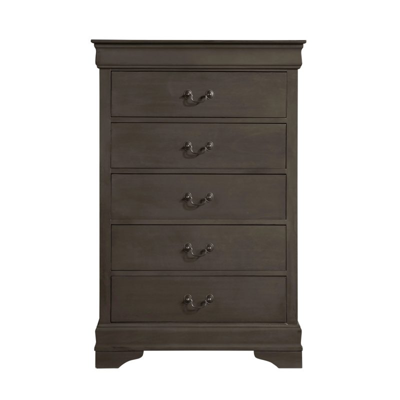 DeeHome Classic Louis Philippe Style Stained Gray Finish 1pc Chest of 5x Drawers Traditional Design Bedroom Furniture