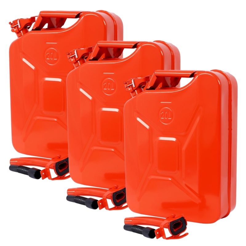 Imerelez 20 Liter 5 Gallon Gas Can Jerry Can with Flexible Spout, Portable Fuel Can Tank Steel Fuel Can, Fuels Gasoline Cars, Trucks, Equipment, 3PCs/set (Red)