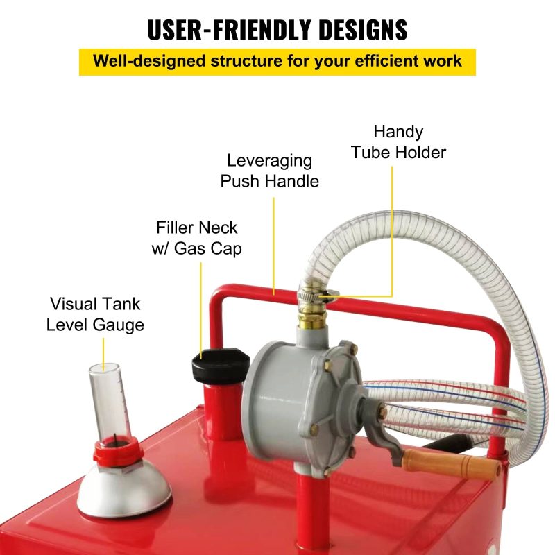 VEVOR 30 Gallon Fuel Caddy, Gas Storage Tank & 4 Wheels, with Manuel Transfer Pump, Gasoline Diesel Fuel Container for Cars, Lawn Mowers, ATVs, Boats, More, Red - Image 4