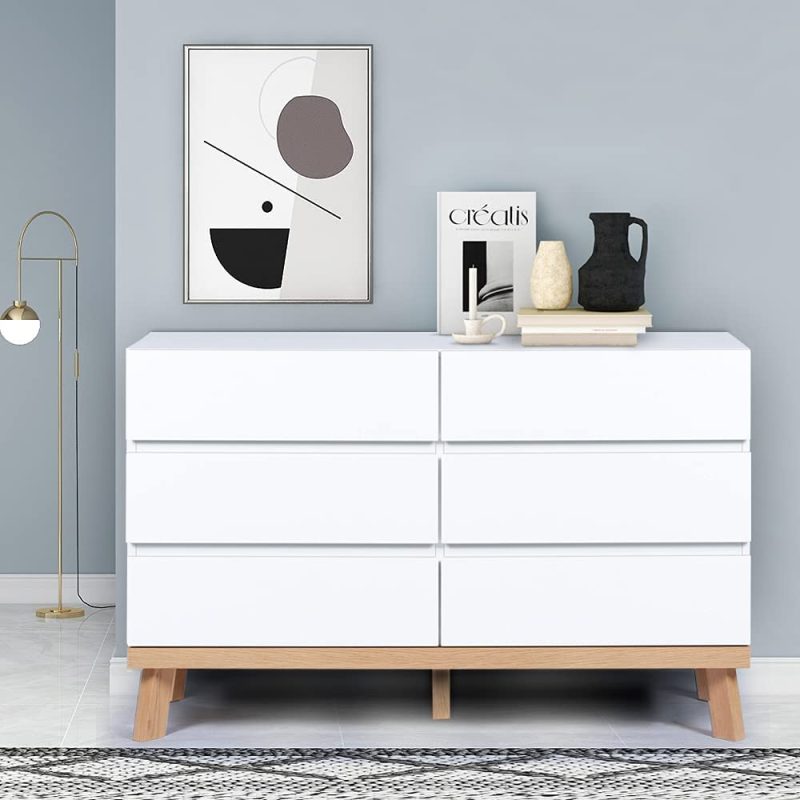 YIGOBUY White Dresser for Bedroom 6 Drawer Double Dresser Chest of Drawers Large Storage Cabinet White Dresser for Bedroom, Living Room, Hallway (White) - Image 4