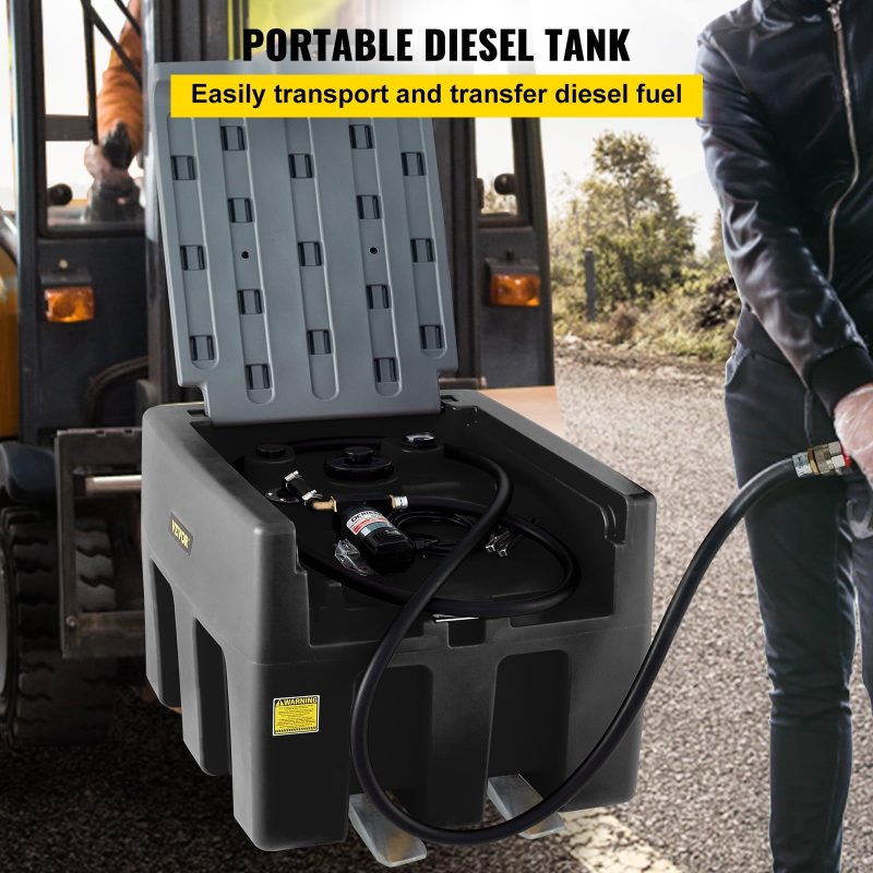 VEVOR Portable Diesel Tank, 58 Gallon Capacity with 12V Electric Transfer Pump, Polyethylene for Easy Fuel Transportation, Black - Image 2