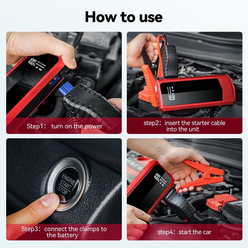 Audew (Andeman) Car Jump Starter, 2000A Peak 20000mAh Battery Jump Starter, Start Any Gas Engine or up to 8.5L Diesel Engine, 12V Car Jumper, Battery Booster Power Pack, Quick Charge 3.0 Ports, Red - Image 8