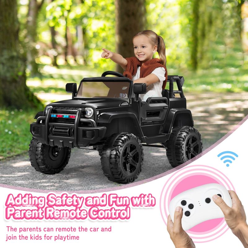 JOYMOR Ride on Truck with Remote Control, 4 Wheels 12V Battery Powered Kids Car, with LED Headlight/Horn Button/ MP3 Player/USB Port/Forward Backward/Kids Girl Boy (Black) - Image 3