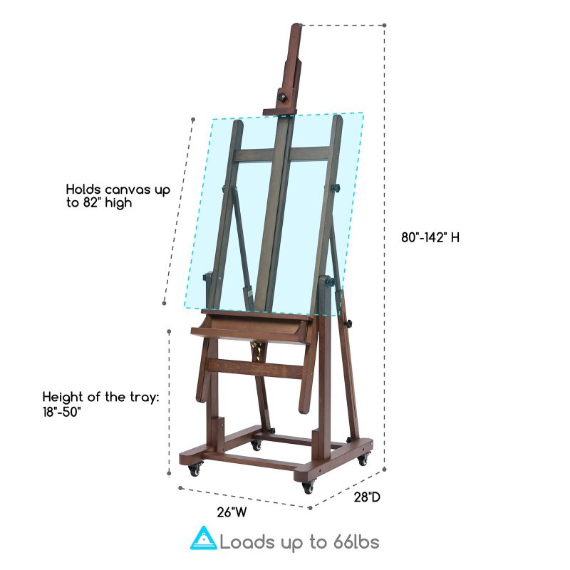 MEEDEN Extra Large H-Frame Studio Easel - Solid Beech Wooden Artist Professional Heavy-Duty Easel, Painting Art Easel Stand with 4 Premium Locking Silent Caster Wheels, Hold Max 82", Walnut - Image 2