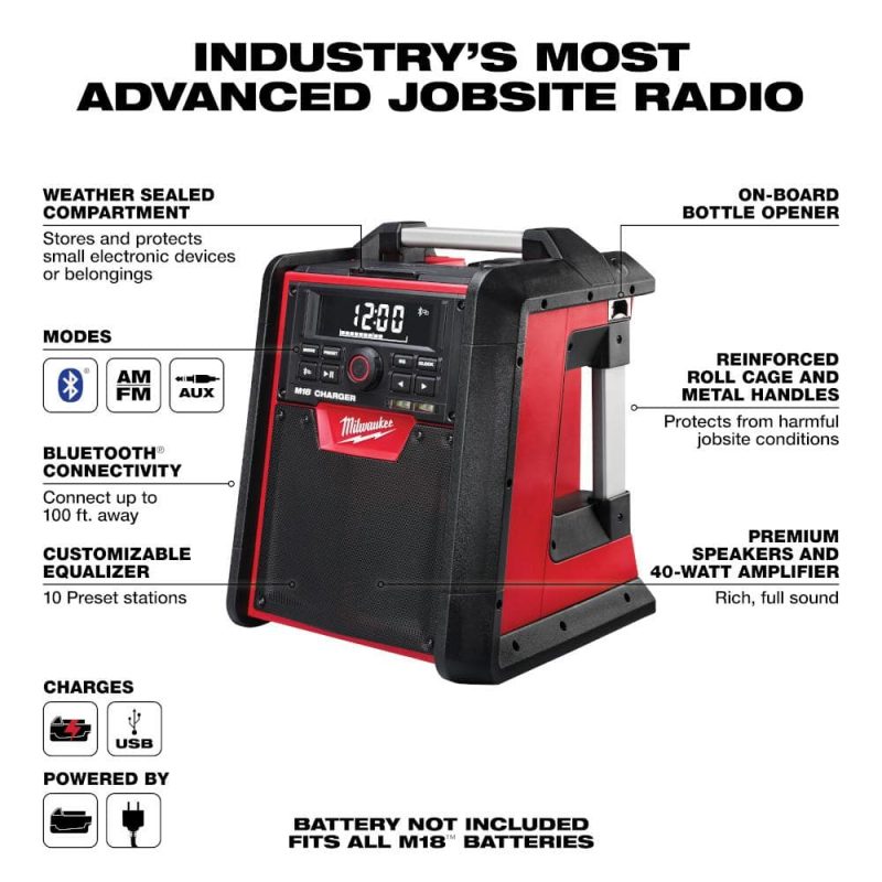 M18 Lithium-Ion Cordless Jobsite Radio/Charger 2792-20 - Image 3