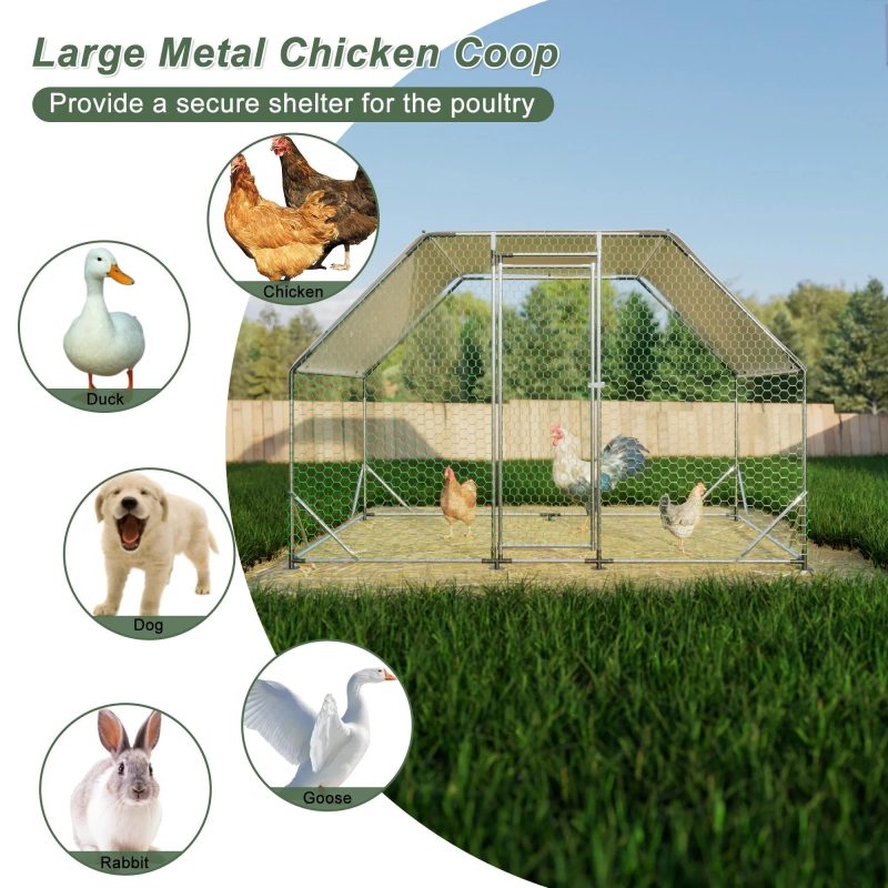 Large Chicken Coop for 6-8 Chickens, Seizeen Walk-in Chicken Run with Waterproof, Galvanized Wire Poultry Hen Dog House Rabbits Hutch Duck Cage, 10FT - Image 5