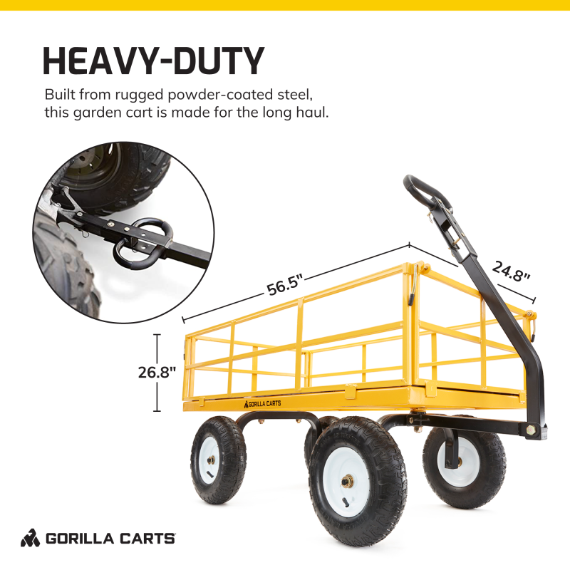 Gorilla Carts 1200 Pound Capacity Steel Utility Cart Wagon with Removable Sides - Image 4