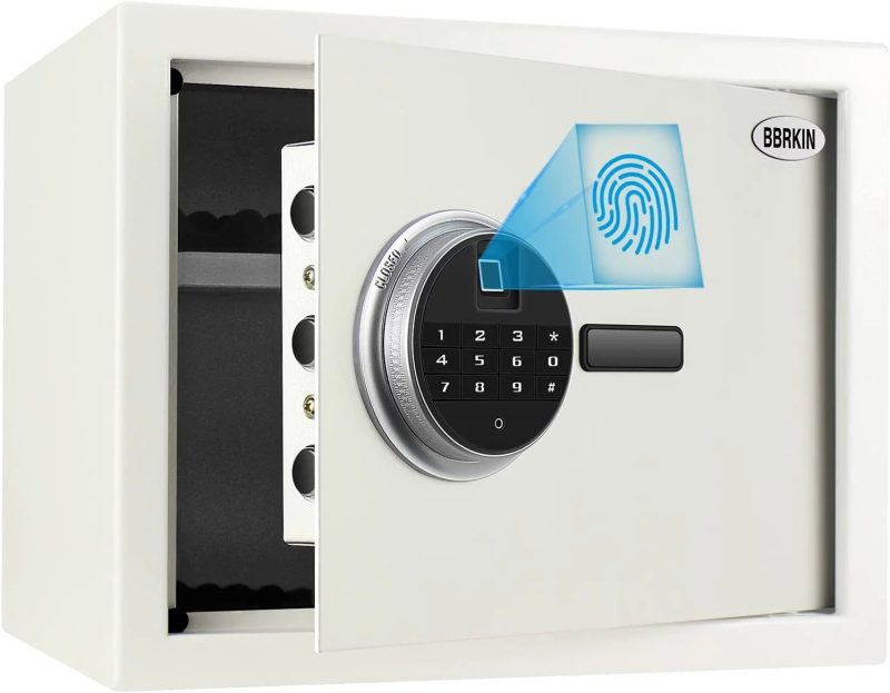 Security Biometric Fingerprint Safe, Steel Lock Box Safe for Home/Office/Hotel, Secure Handgun, Documents, Jewelry, Valuables - White - Image 6