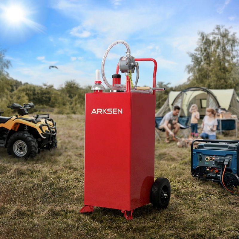 Arksen 30 Gallon Portable Fuel Transfer Gas Can Caddy Storage Tank - Red - Image 6