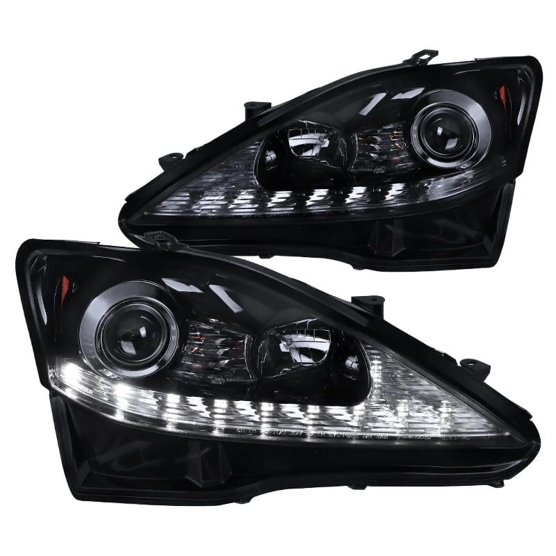 Spec-D Tuning Glossy Black Smoke Projector Headlights Sequential LED for 2006-2009 IS250 Head Light Assembly Left + Right Pair