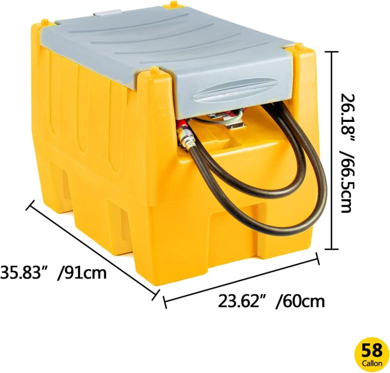 TECSPACE 58 Gallon Gasoline Tank, Portable Fuel Tank with 12V Electric Fuel Transfer Pump, 40 GPM Gasoline Fuel Tank with 4 Meters Hose for Gasoline Transportation (Yellow, 58 gal) - Image 8