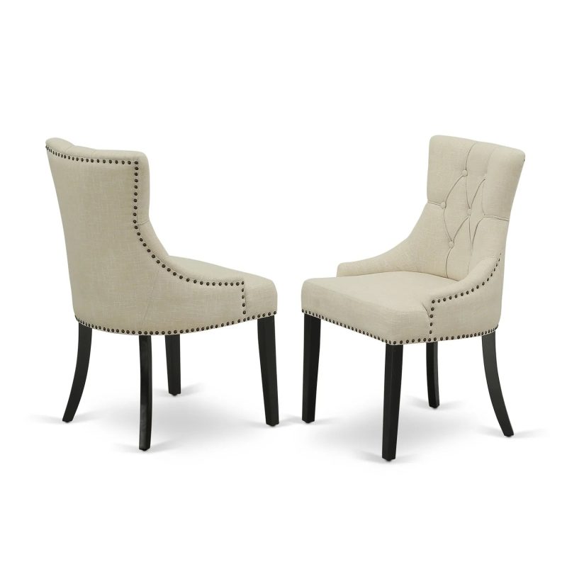 HomeStock Frp1T02 French Fabulous Parson Chair With Black Leg And Linen Fabric Light Beige - Image 3