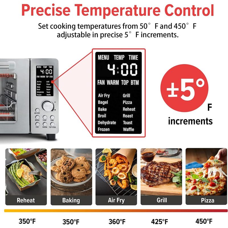 Nuwave Bravo 12-in-1 Digital Toaster Oven, Countertop Convection Oven & Air Fryer Combo, 1800 Watts, 21-Qt Capacity, 50u00b0-450u00b0F Temp Controls, Dual Zone Surround Cooking, Linear T Technology, SS Look - Image 2