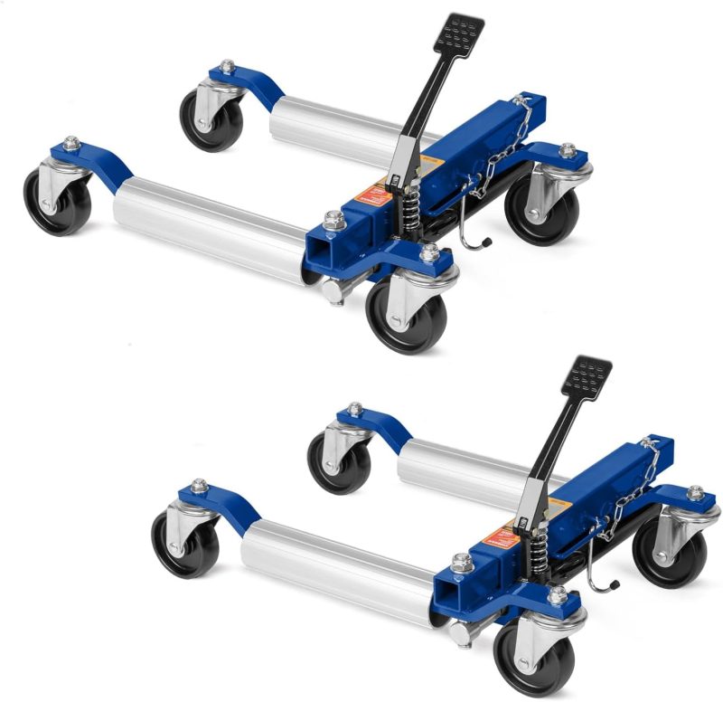 TUFFIOM Car Wheel Dolly Jack Set of 2, Hydraulic 1500-lbs Car Skates, 12'' Wheel Vehicle Positioning Jack, Heavy Duty Rollers with Foot Pedal for Tire Auto Repair Moving, Red/ Blue