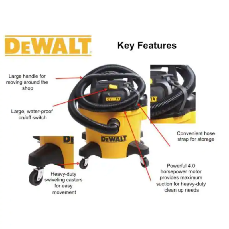 DW DXV06P 6 gallon Poly Wet/Dry Vacuum�� Yellow - Image 4