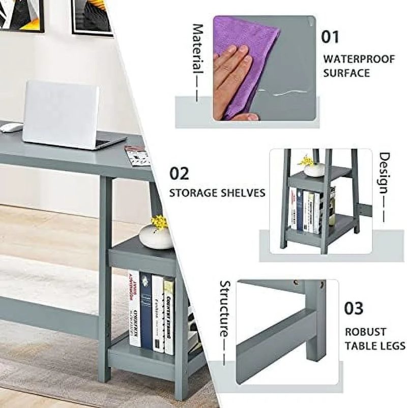 ASDRFYU Computer Desk with Shelves Modern Trestle Desk Home Office Desk with Space Saving Study Writing Desk Desk for Bedroom - Image 6