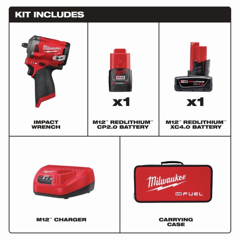 Milwaukee 2554-22 M12 FUEL Stubby 3/8 in. Impact Wrench Kit (2 Ah/4 Ah) - Image 2